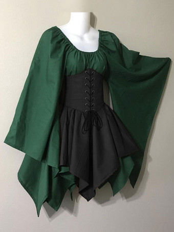 中世ヴィンテージドレスブラウンレイヤードロングスリーブホルタースイングドレスウェディングドレス