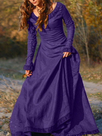 パープル 中世ヴィンテージドレスブラウンレイヤード長袖スイングドレスコスプレコスチュームハロウィン