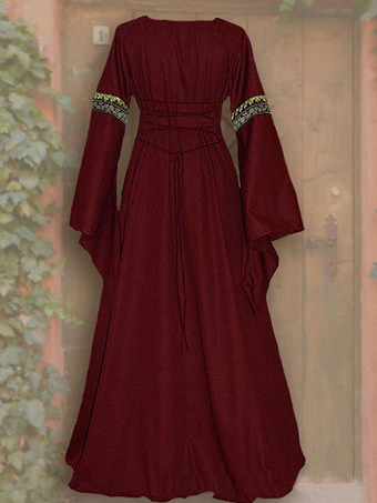 ヴィンテージドレス 1950年代 レッド レイヤードボタン 半袖 ターンダウンカラー プリーツ スイングドレス バーガンディ