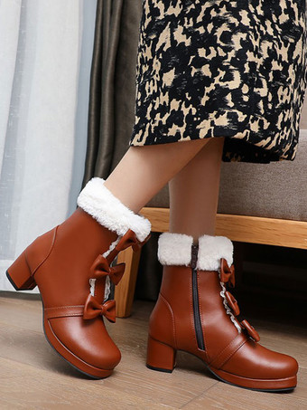 甘いロリータブーツラウンドトゥブラックリボンチャンキーヒールロリータブーツ