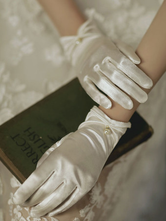 Свадебные перчатки Короткий аксессуар Матовый атласный жемчуг Свадебные перчатки