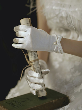 Gants de mariage Accessoire court Perles de satin mat Gants de mariée