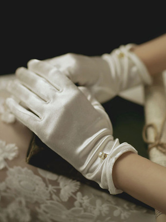 Gants de mariage Accessoire court Perles de satin mat Gants de mariée