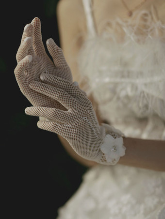 Gants de mariage Accessoires courts Tulle Fleurs Gants de mariée