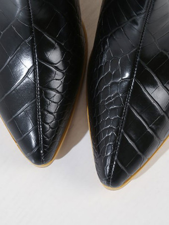 女性アンクル ブーツ ブルー レザー ポインテッド トゥ チャンキー ヒール スネークスキン プリント ブーティ