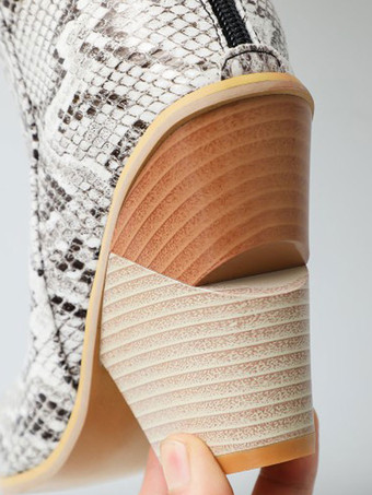 女性用ニーハイブーツレザーホワイトポインテッドトゥチャンキーヒールニーレングスブーツ女性用