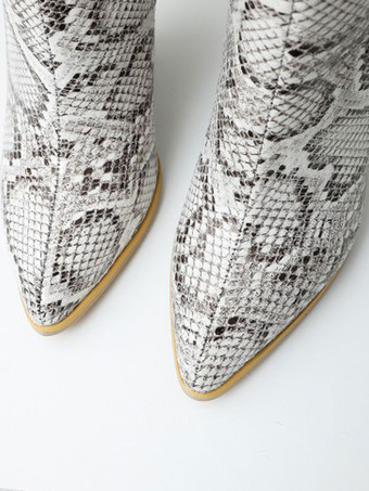 女性用ニーハイブーツレザーホワイトポインテッドトゥチャンキーヒールニーレングスブーツ女性用