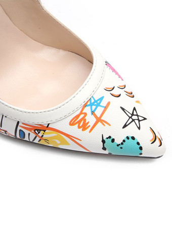 女性のパンプス指摘つま先スチレットヒールハイヒールセクシーな白いフラワープリント女性のパンプス