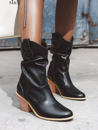 ブラック アンクルブーツ ラウンドトゥ チャンキーヒール ブーティカウガール ホワイト ウェディングシューズ 彫刻刺繍 レザー 女性