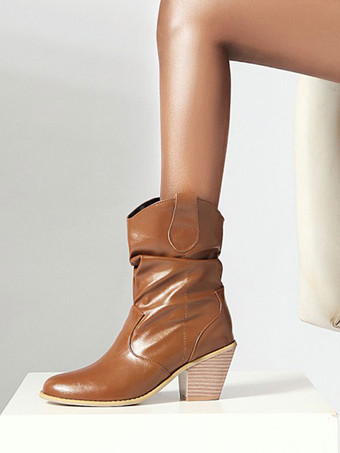 アンクルブーツ ラウンドトゥ チャンキーヒール ブーティカウガール ホワイト ウェディングシューズ 彫刻刺繍 レザー 女性