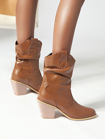 アンクルブーツ ラウンドトゥ チャンキーヒール ブーティカウガール ホワイト ウェディングシューズ 彫刻刺繍 レザー 女性