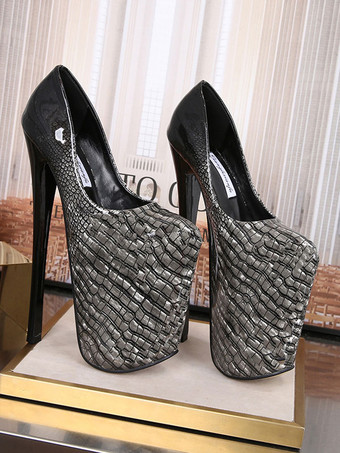 女性のプラットフォームシューズハイヒールブラックスクエア足セクシーシューズ