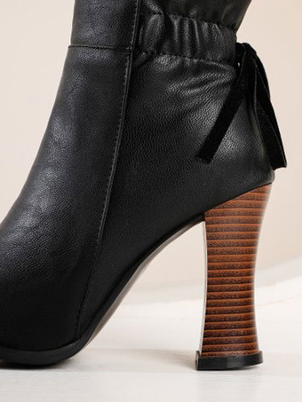 レディース ブーツ ブラック ミッドカーフ ブーツ レザー ポインテッドトゥ ブーツ