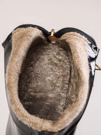 レディース ブーツ オレンジ ブラック レザー ポインテッド トゥ チャンキー ヒール アンクル ブーツ