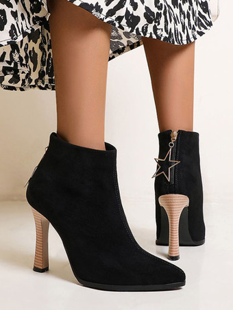 女性のためのアンクルブーツピンクマイクロスエードアッパーポインテッドトゥチャンキーヒールブーティ