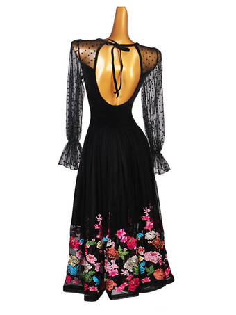 ブラックボールルームダンスコスチューム女性のライクラスパンデックスセットドレス刺繍ダンスウェア