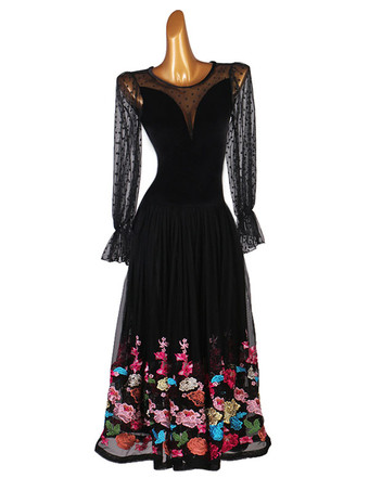 ブラックボールルームダンスコスチューム女性のライクラスパンデックスセットドレス刺繍ダンスウェア