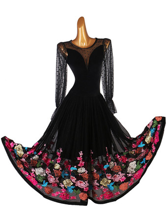 ブラックボールルームダンスコスチューム女性のライクラスパンデックスセットドレス刺繍ダンスウェア