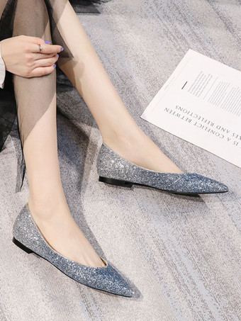 レディースブロンドバレエシューズスパンコールクロスポインテッドトゥゴールデンデイリーカジュアルシューズ