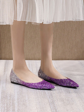 レディースブロンドバレエシューズスパンコールクロスポインテッドトゥゴールデンデイリーカジュアルシューズ