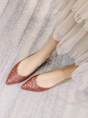 レディースブロンドバレエシューズスパンコールクロスポインテッドトゥゴールデンデイリーカジュアルシューズ