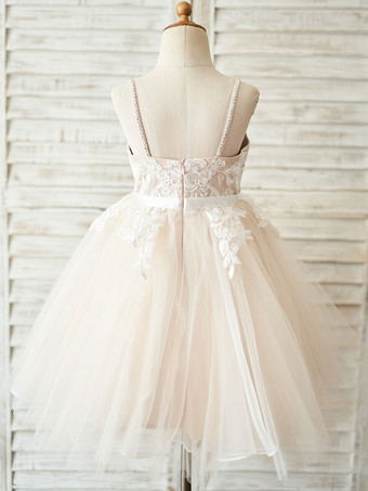 Robes cortège enfant col en V manches Sash Formal enfants dentelle Pageant Robes