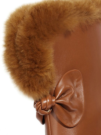 女性アンクルブーツPUレザーホワイトボウスクエアトゥチャンキーヒール