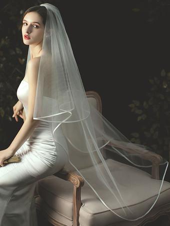 Bridal Veil Wedding Veils Simple White Tulle Short Veils Ribbon Edge for  Brides