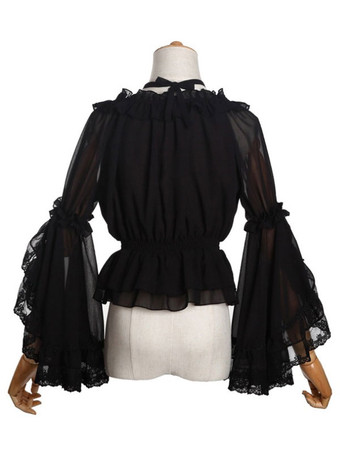 Sweet Lolita Blusas Neverland Lolita Top Blanco Manga larga Poms Camisa Lolita con estampado floral