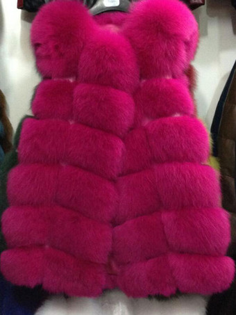 ローズレッドフェイクファーベスト エコフレンドリー 冬用 ノースリーブ ミディジャケット レディース 2025