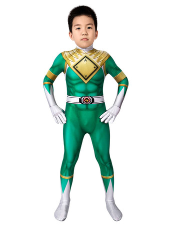 恐竜戦隊ジュレンジャーブライ　パワーレンジャーコスプレ　子供コスチューム　グリーン　ライクラスパンデックス　キッズキャットスーツ