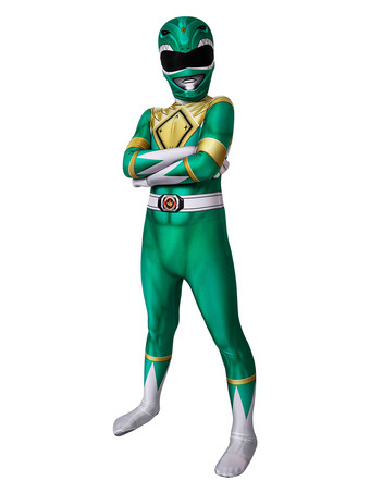 恐竜戦隊ジュレンジャーブライ　パワーレンジャーコスプレ　子供コスチューム　グリーン　ライクラスパンデックス　キッズキャットスーツ