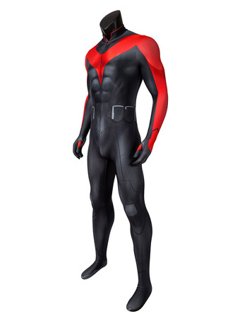 Fato de super-herói infantil preto vermelho super-heróis macacão elástico