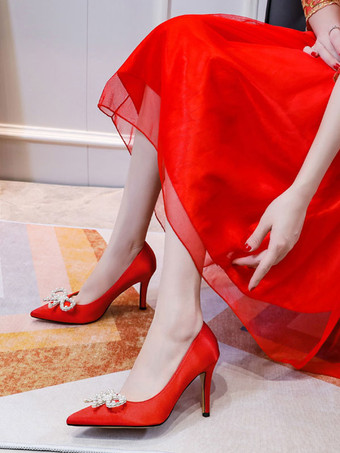 女性用パンプススリッポンポインテッドトゥスティレットヒールパールクラシックロートップホワイトヒール