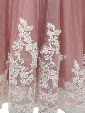 Robe cortège enfrant cameo rose en tulle col rond noeud sur dos Robe de baptême