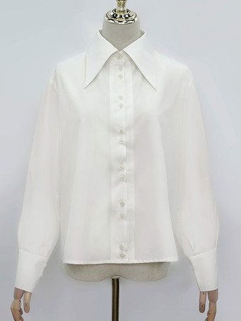 黒ロリータブラウスポリエステルターンオーバーカラー長袖トップクラシックロリータシャツ