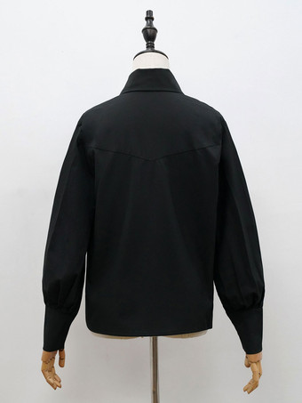 黒ロリータブラウスポリエステルターンオーバーカラー長袖トップクラシックロリータシャツ