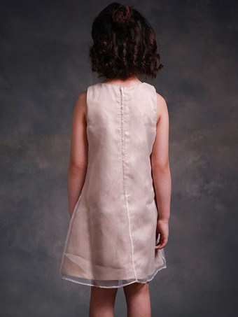 フラワーガールドレスジュエルネックノースリーブビーズキッズパーティードレス子供用Aラインスカート