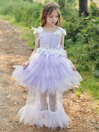 Vestidos de menina florida com pescoço de joia poliéster sem mangas na altura do joelho Princesa silhueta penas vestidos de renda infantil