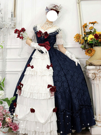 Customized Sweet Lolita OP Dress Wedding Dress Snow White Floral Print Short Sleeves Neverland Bows Ruffles White Tea Party Lolita One Piece Dresses