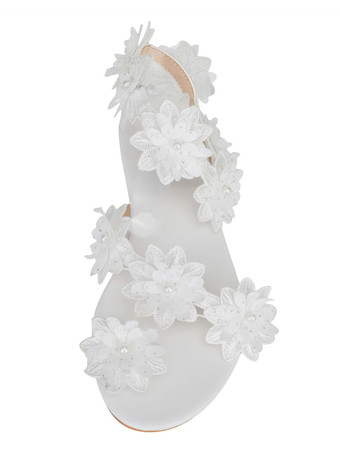 Sandales de mariée sandales plates décoré de fleurs ivoire