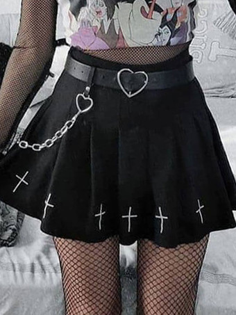 Jupe Rétro En Polyester Avec Jupe Gothique Noire Imprimé Croix