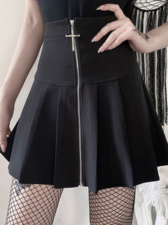 Black Gothic Costume Front Zip Punk Polyester Retro Dress
