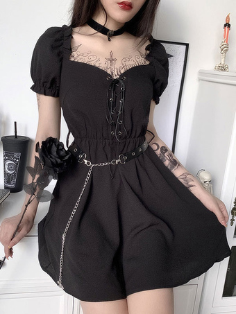 Women's Black Gothic Dress Sweetheart Lace Up Gothic Polyester Retro Dress