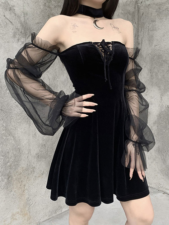 女性のゴシックドレスブラックゴシックポリエステルボディコンレトロドレス