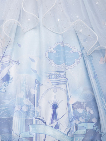 甘いロリータJSKドレスベビーブルーノースリーブティアードボウレースロリータジャンパースカート