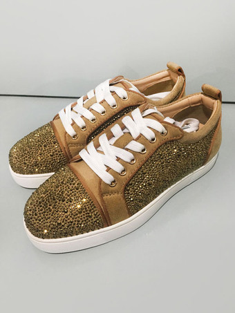 メンズ ブロンド カウハイド ラウンドトゥ スリップオン ロートップ スニーカー プロム ホームカミング パーティー シューズ