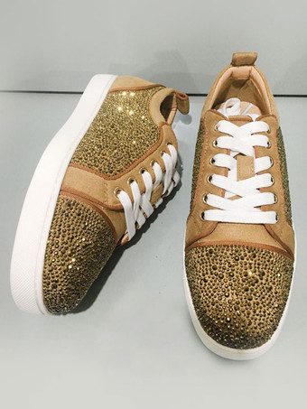 メンズ ブロンド カウハイド ラウンドトゥ スリップオン ロートップ スニーカー プロム ホームカミング パーティー シューズ