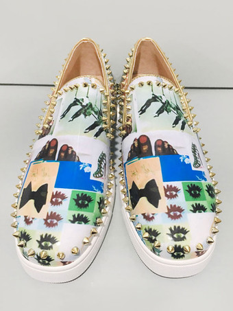 メンズ ホワイト ラウンドトゥ スリップオン 牛革アッパー ローファー シューズ