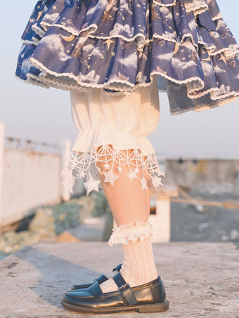 甘いロリータブルマフリンジスターパターンクロップドホワイトロリータショーツ